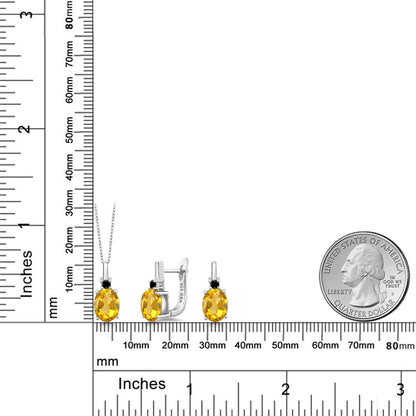 4.57カラット  天然 シトリン ネックレス ピアス セット  天然 ブラックダイヤモンド シルバー925  11月 誕生石