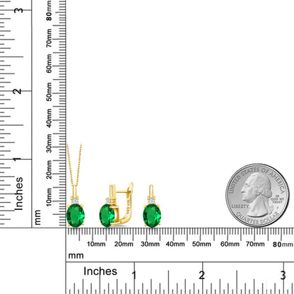 6.95カラット  ナノエメラルド ネックレス ピアス セット  シンセティック ホワイトサファイア シルバー925 18金 イエローゴールド 加工  5月 誕生石