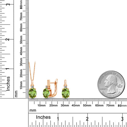 4.12カラット  天然石 ペリドット ネックレス ピアス セット  天然 ダイヤモンド シルバー925 18金 ピンクゴールド 加工  8月 誕生石
