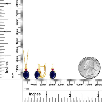 7.56カラット  天然 サファイア ネックレス ピアス セット  天然 ルビー シルバー925 18金 イエローゴールド 加工  9月 誕生石