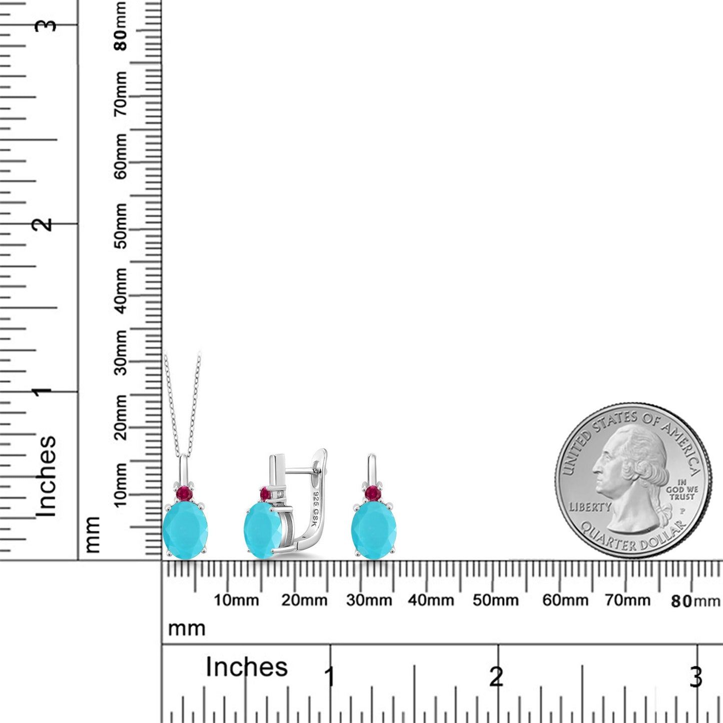 4.68カラット  天然石 ターコイズ ネックレス ピアス セット  シンセティック ルビー シルバー925  12月 誕生石