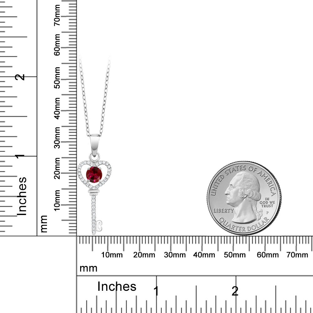 1.04カラット シンセティック ルビー キーネックレス シルバー925 7月 誕生石
