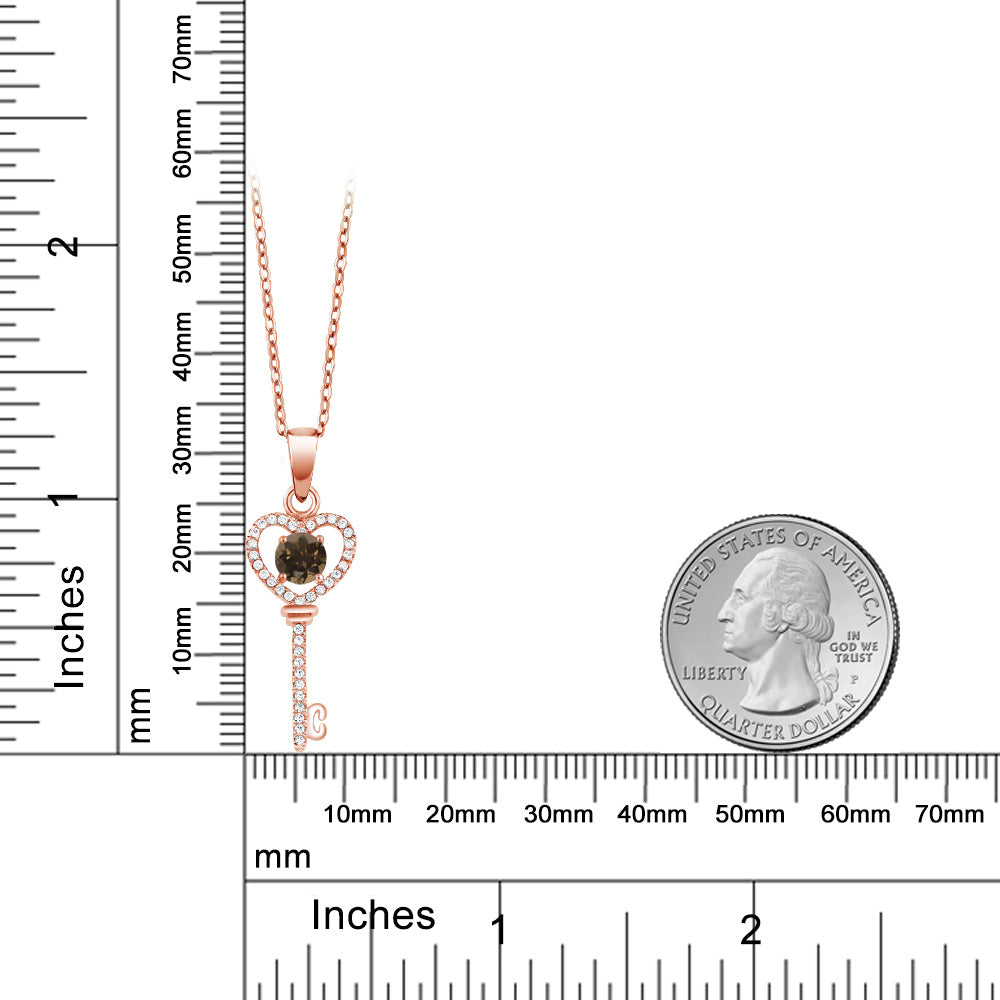 0.9カラット  天然 スモーキークォーツ キーネックレス   シルバー925 18金 ピンクゴールド 加工