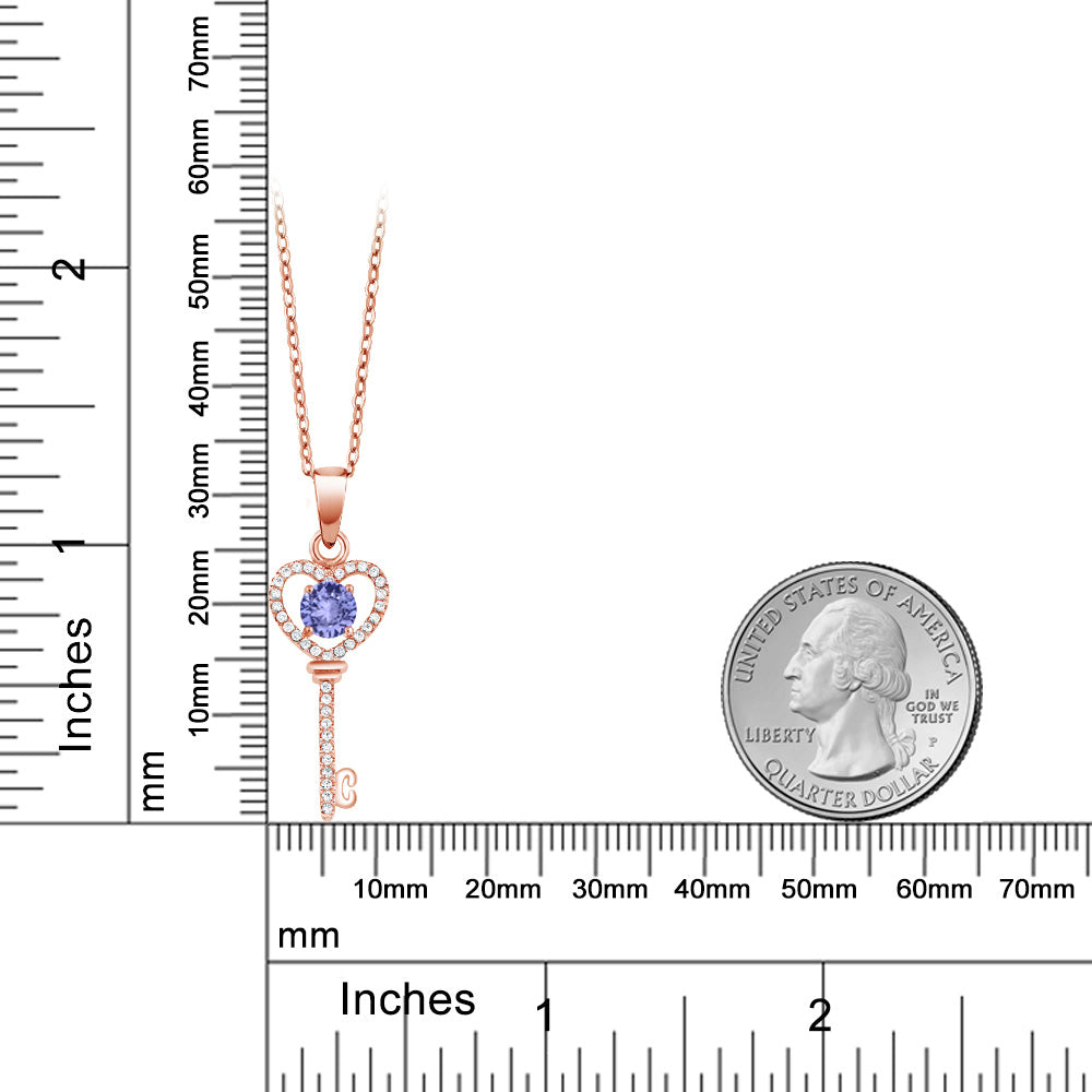 0.9カラット 天然石 タンザナイト キーネックレス シルバー925 18金 ピンクゴールド 加工 12月 誕生石