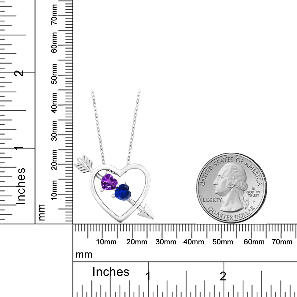 1.01カラット 天然 アメジスト オープンハート ネックレス シンセティック サファイア シルバー925 2月 誕生石
