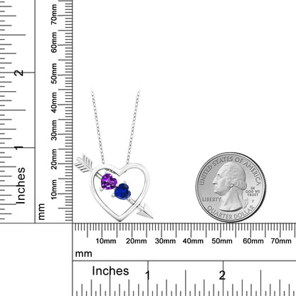 1.01カラット 天然 アメジスト オープンハート ネックレス シンセティック サファイア シルバー925 2月 誕生石