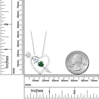 0.73カラット 天然 アクアマリン オープンハート ネックレス ナノエメラルド シルバー925 3月 誕生石
