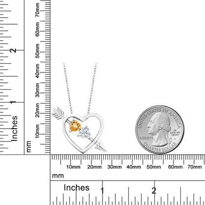 0.88カラット  天然 シトリン オープンハート ネックレス  モアサナイト シルバー925  11月 誕生石