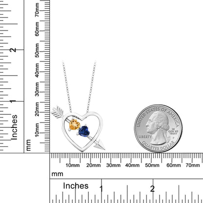 1.07カラット 天然 シトリン オープンハート ネックレス シンセティック サファイア シルバー925 11月 誕生石