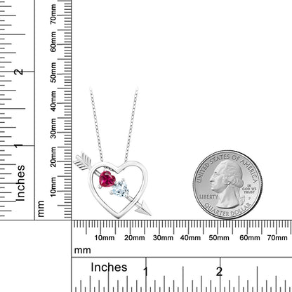 0.98カラット  シンセティック ルビー オープンハート ネックレス  天然 アクアマリン シルバー925  7月 誕生石