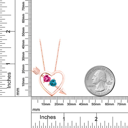 1.15カラット  シンセティック ピンクサファイア オープンハート ネックレス  天然 ロンドンブルートパーズ シルバー925 18金 ピンクゴールド 加工  9月 誕生石