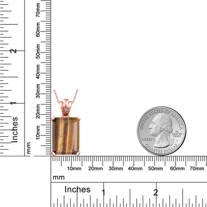 12.03カラット 天然 タイガーアイ ネックレス 天然 ダイヤモンド シルバー925 18金 ピンクゴールド 加工