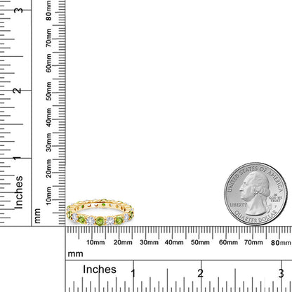2.5カラット  天然石 ペリドット エタニティリング  シンセティック ホワイトサファイア シルバー925 18金 イエローゴールド 加工  8月 誕生石
