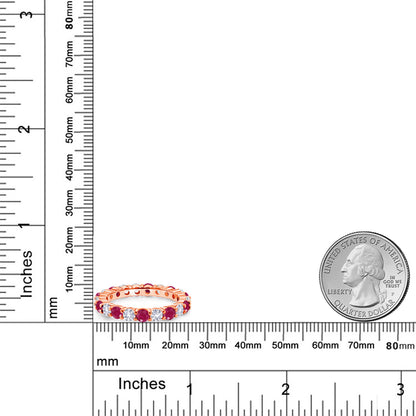 2.85カラット  天然 ルビー エタニティリング  シンセティック ホワイトサファイア シルバー925 18金 ピンクゴールド 加工  7月 誕生石