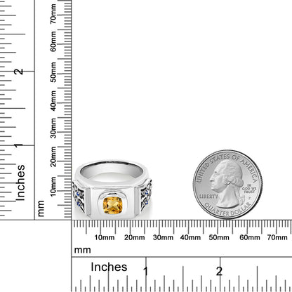 3.04カラット  天然 シトリン リング 指輪  シンセティック サファイア シルバー925  11月 誕生石