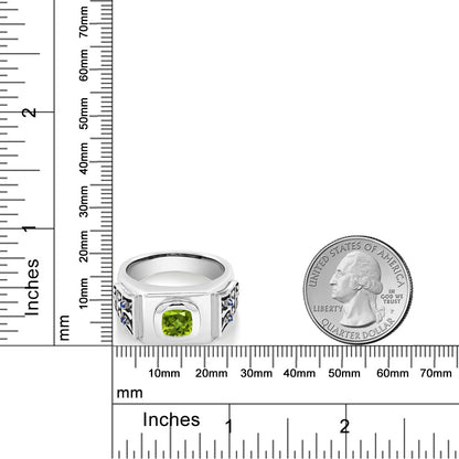 2.49カラット 天然石 ペリドット リング 指輪 シンセティック サファイア シルバー925 8月 誕生石