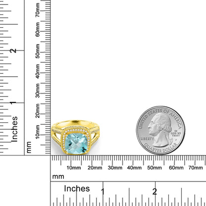 7.02カラット 天然 スカイブルートパーズ リング 指輪 シルバー925 18金 イエローゴールド 加工 11月 誕生石