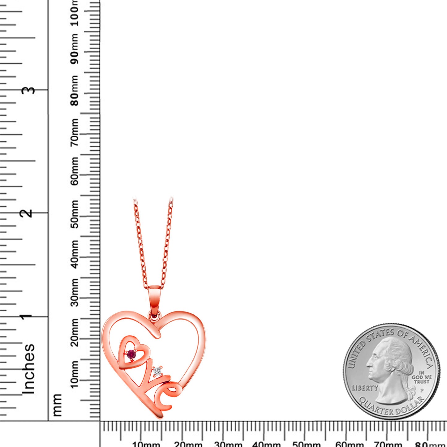 0.07カラット  シンセティック ルビー オープンハート ネックレス  天然 ダイヤモンド シルバー925 18金 ピンクゴールド 加工  7月 誕生石