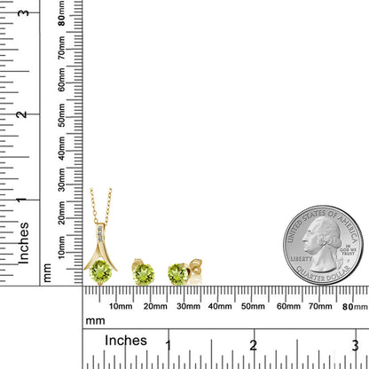 2.6カラット  天然石 ペリドット ネックレス ピアス セット  天然 ダイヤモンド シルバー925 18金 イエローゴールド 加工  8月 誕生石