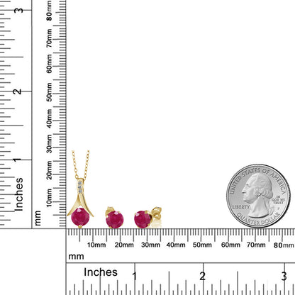 3.05カラット  天然 ルビー ネックレス ピアス セット  天然 ダイヤモンド シルバー925 18金 イエローゴールド 加工  7月 誕生石