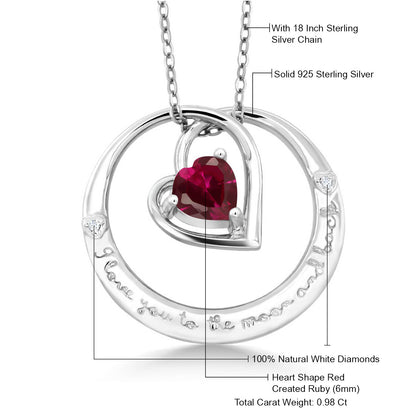 0.98カラット シンセティック ルビー ネックレス 天然 ダイヤモンド シルバー925 7月 誕生石