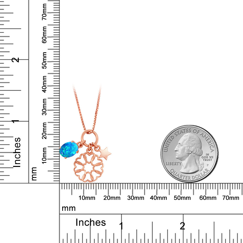 1.05カラット シミュレイテッド ブルーオパール ネックレス シルバー925 18金 ピンクゴールド 加工 10月 誕生石