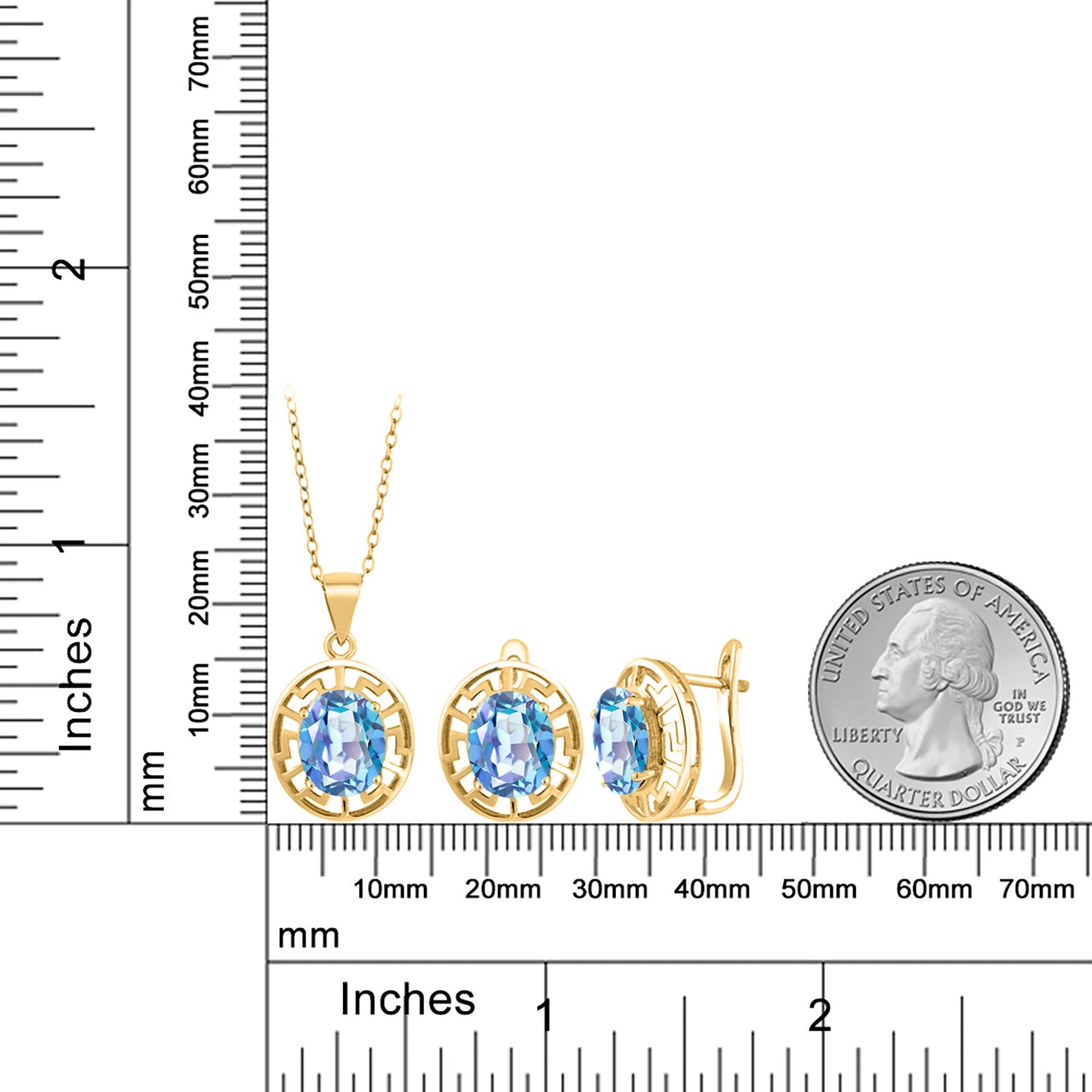 9カラット  天然 ミスティッククォーツ  ネックレス ピアス セット   シルバー925 18金 イエローゴールド 加工