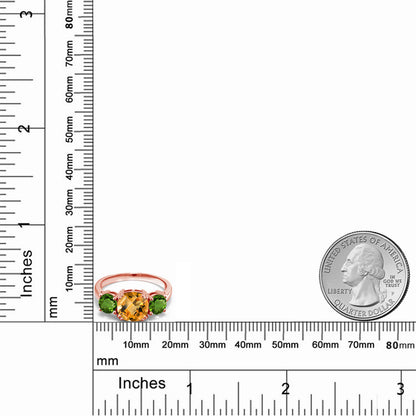 3カラット 天然 シトリン リング 指輪 天然 クロムダイオプサイド シルバー925 18金 ピンクゴールド 加工 11月 誕生石