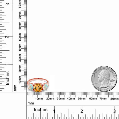 3カラット  天然 シトリン リング 指輪  シミュレイテッド ホワイトオパール シルバー925 18金 ピンクゴールド 加工  11月 誕生石