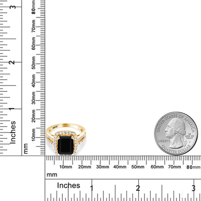 3.71カラット  天然 オニキス リング 指輪  シンセティック ホワイトサファイア シルバー925 18金 イエローゴールド 加工  8月 誕生石