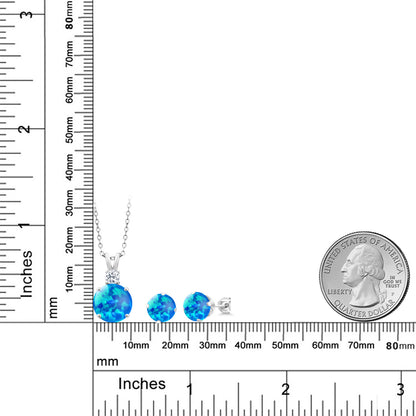 2.88カラット シミュレイテッド ブルーオパール ネックレス ピアス セット シルバー925 10月 誕生石