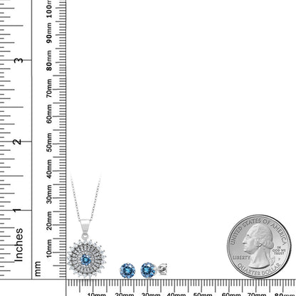 1.83カラット ブルー モアサナイト ネックレス ピアス セット シルバー925
