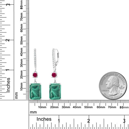 20.8カラット 天然 マラカイト ピアス シンセティック ルビー シルバー925