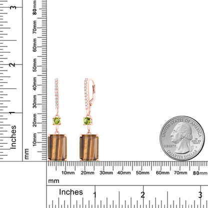 13.9カラット 天然 タイガーアイ ピアス 天然石 ペリドット シルバー925 18金 ピンクゴールド 加工