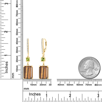 13.9カラット 天然 タイガーアイ ピアス 天然石 ペリドット シルバー925 18金 イエローゴールド 加工