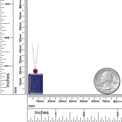 14.25カラット 天然石 ラピスラズリ ネックレス シンセティック ルビー シルバー925 12月 誕生石