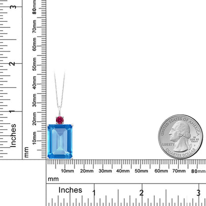16.25カラット  天然 スイスブルートパーズ ネックレス  シンセティック ルビー シルバー925  11月 誕生石