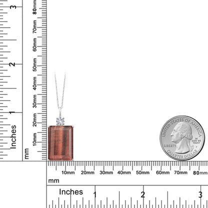 12.25カラット 天然 レッドタイガーアイ ネックレス シンセティック ホワイトサファイア シルバー925