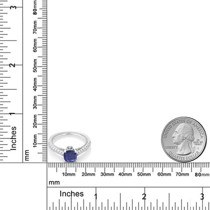 1.27カラット 天然石 ラピスラズリ リング 指輪 シンセティック ホワイトサファイア シルバー925 12月 誕生石