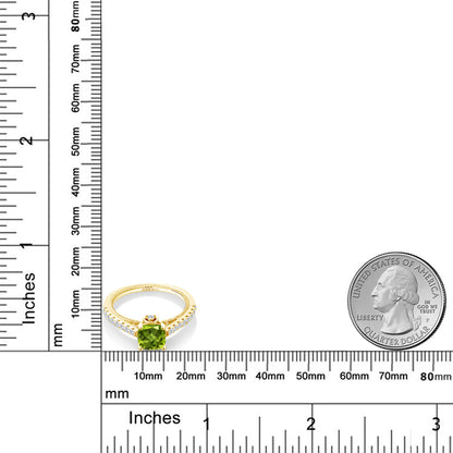 1.12カラット 天然石 ペリドット リング 指輪 シンセティック ホワイトサファイア シルバー925 18金 イエローゴールド 加工 8月 誕生石