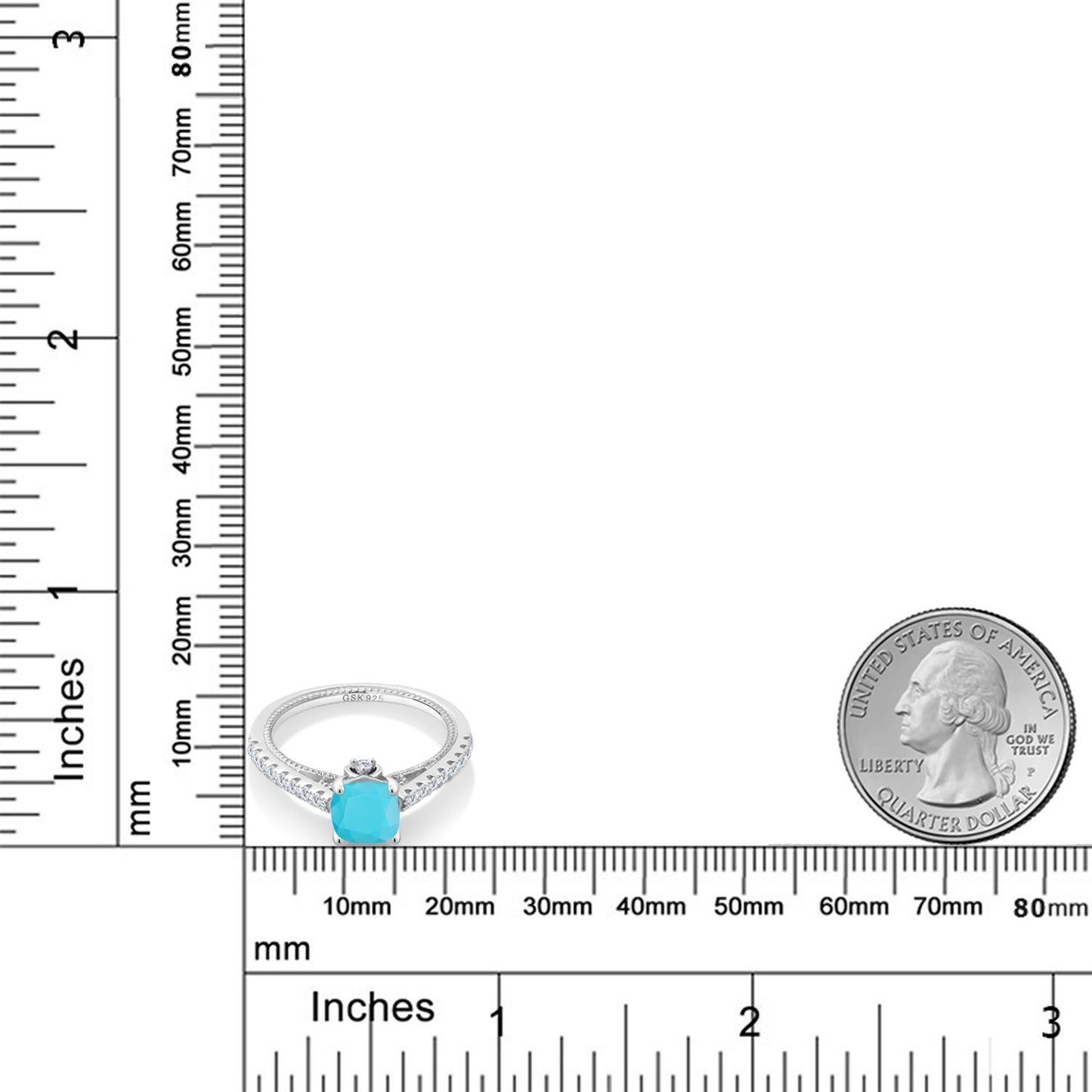 1.17カラット 天然石 ターコイズ リング 指輪 シンセティック ホワイトサファイア シルバー925 12月 誕生石