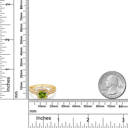 1.43カラット 天然石 ペリドット リング 指輪 シンセティック ホワイトサファイア シルバー925 18金 イエローゴールド 加工 8月 誕生石
