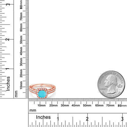 1.48カラット 天然石 ターコイズ リング 指輪 シンセティック ホワイトサファイア シルバー925 18金 ピンクゴールド 加工 12月 誕生石