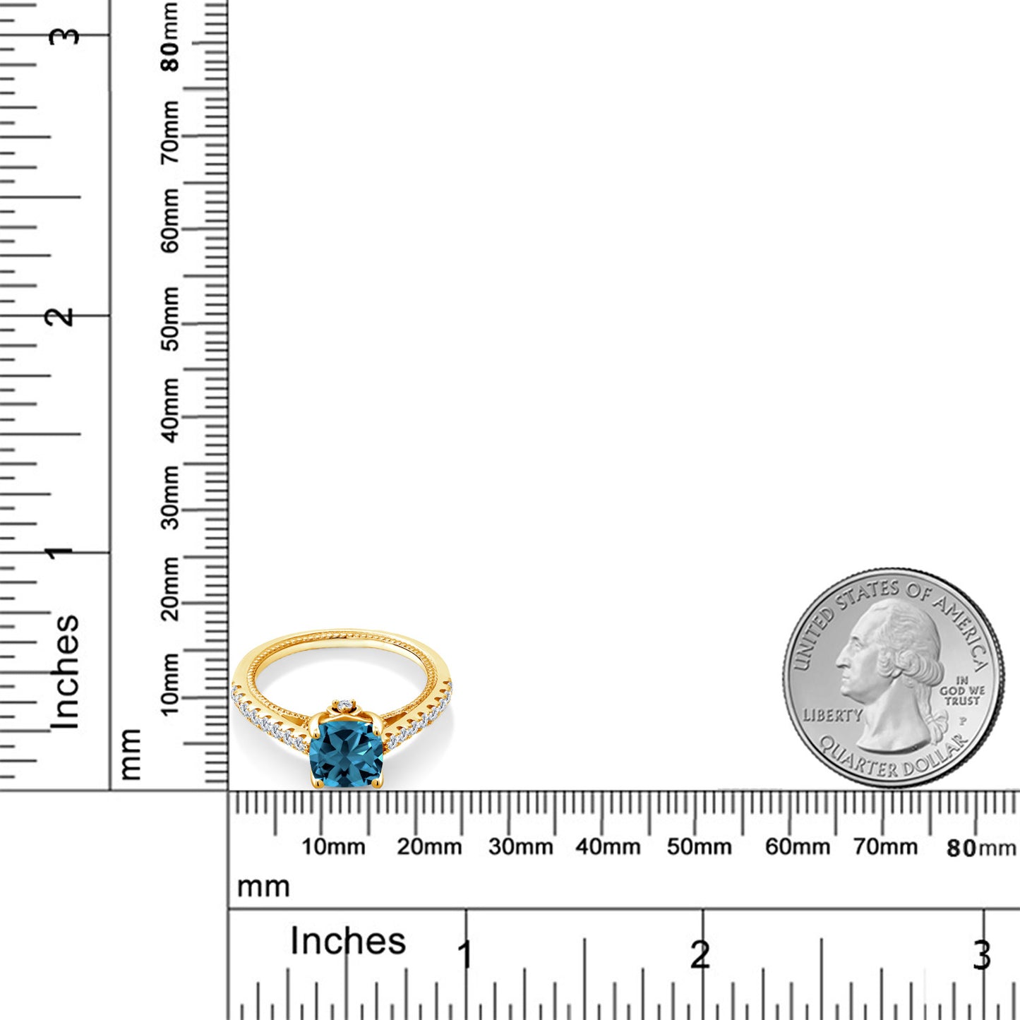 2.15カラット  天然 ロンドンブルートパーズ リング 指輪  シンセティック ホワイトサファイア シルバー925 18金 イエローゴールド 加工  11月 誕生石
