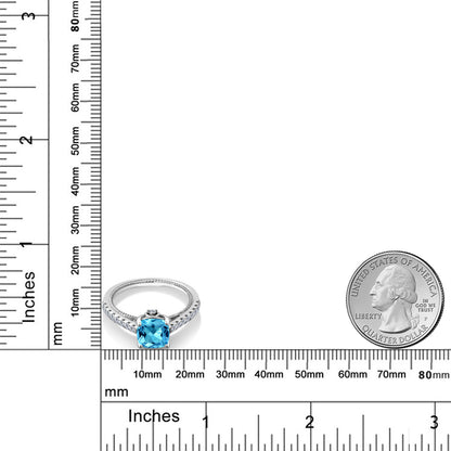 2.15カラット  天然 スイスブルートパーズ リング 指輪  シンセティック ホワイトサファイア シルバー925  11月 誕生石