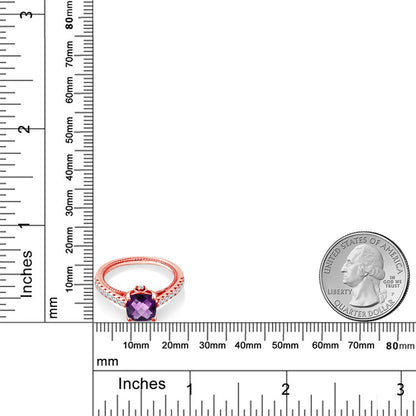 1.7カラット  天然 アメジスト リング 指輪  シンセティック ホワイトサファイア シルバー925 18金 ピンクゴールド 加工  2月 誕生石