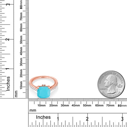 3.27カラット 天然石 ターコイズ リング 指輪 シンセティック ホワイトサファイア シルバー925 18金 ピンクゴールド 加工 12月 誕生石
