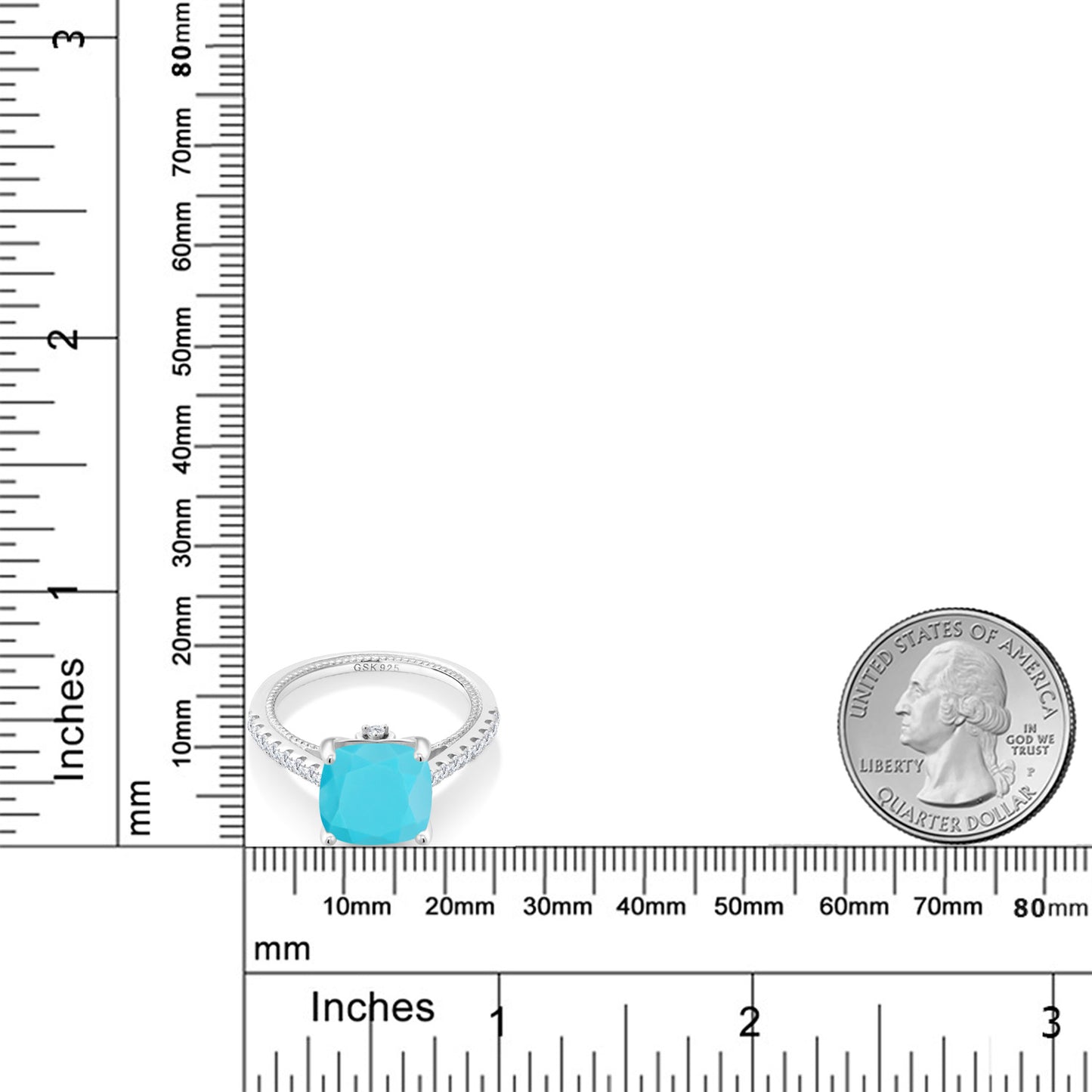 3.27カラット 天然石 ターコイズ リング 指輪 シンセティック ホワイトサファイア シルバー925 12月 誕生石