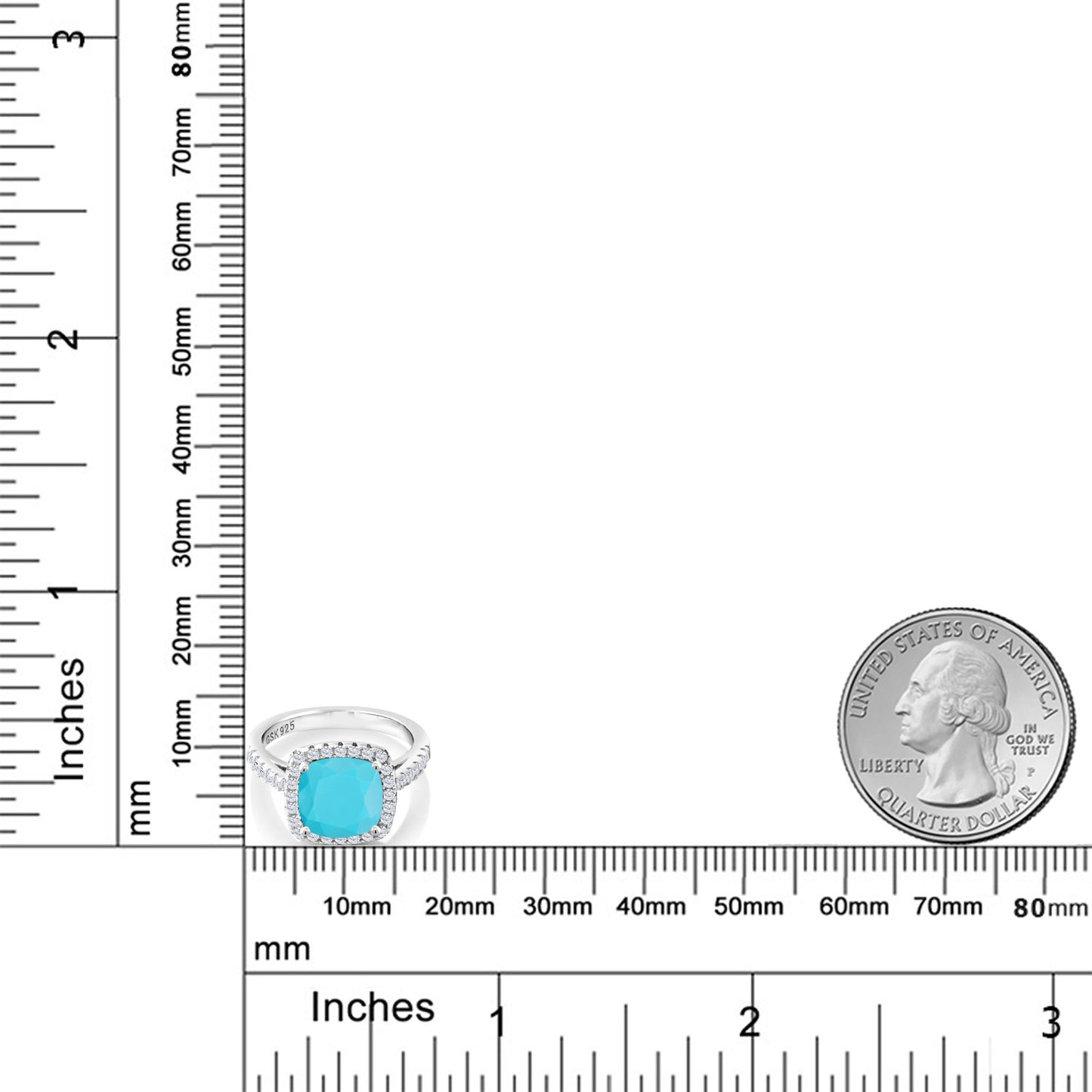 2.5カラット 天然石 ターコイズ リング 指輪 シンセティック ホワイトサファイア シルバー925 12月 誕生石