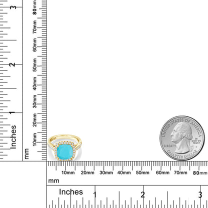 2.5カラット 天然石 ターコイズ リング 指輪 シンセティック ホワイトサファイア シルバー925 18金 イエローゴールド 加工 12月 誕生石
